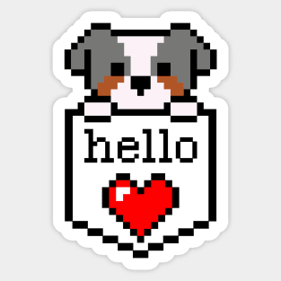 Pixelated Puppy in pocket / Hello sign / Perfect gift for every Kid Sticker